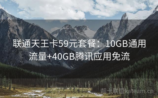 联通天王卡59元套餐：10GB通用流量+40GB腾讯应用免流